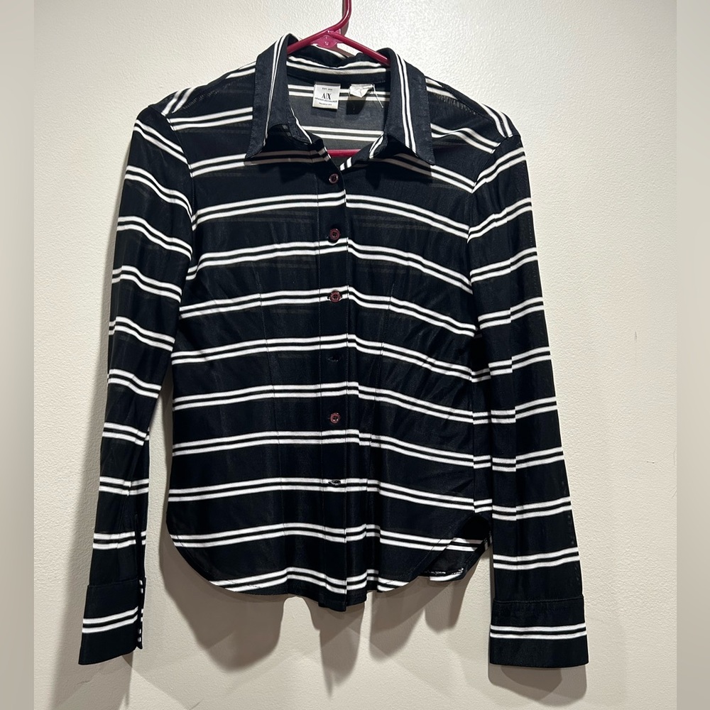 A/X Armani Exchange button down shirt stripped black white size small Y2K 90x